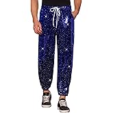 Lars Amadeus Sequins Drawstring Pants for Men's Elastic Waist Nightwear Club Shiny Jogger
