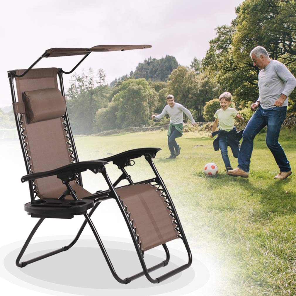 Patio Lawn Garden Bestmassage 2 Pcs Zero Gravity Chair Lounge Patio Chairs With Canopy Cup Holder Lounge Chairs