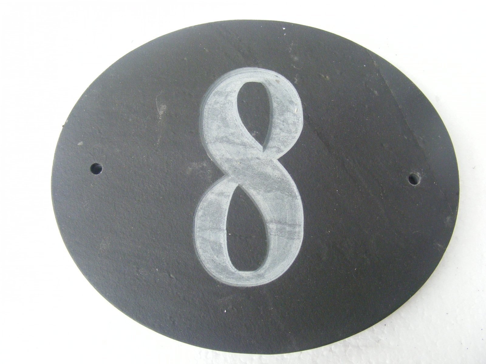 NUMBER 8 OVAL NATURAL GREY SLATE HOUSE DOOR NUMBER 7" x 6" DEEPLY ENGRAVED NATURAL SURFACE SIGN PLAQUE HOUSE WARMING GIFT (175 x 150mm) No. 8 EIGHT ROUND by FastCraft UK — image 1