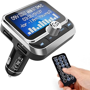 Transmisor FM Bluetooth [2019], Manos Libres para Coche, Inalámbrico Reproductor MP3 Mechero Coche Adaptador Receptor con Dual USB, soporta Llamadas y Mando a Distancia, Pantalla de 1,8- Plateado: Amazon.es: Electrónica