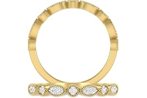 INSPEREZA NEW YORK Inspereza 1/10 Carat 10kt Gold Round Diamond Petite Milgrain Wedding Anniversary Stackable Band. (H-I Color, I2-I3 Clarity)