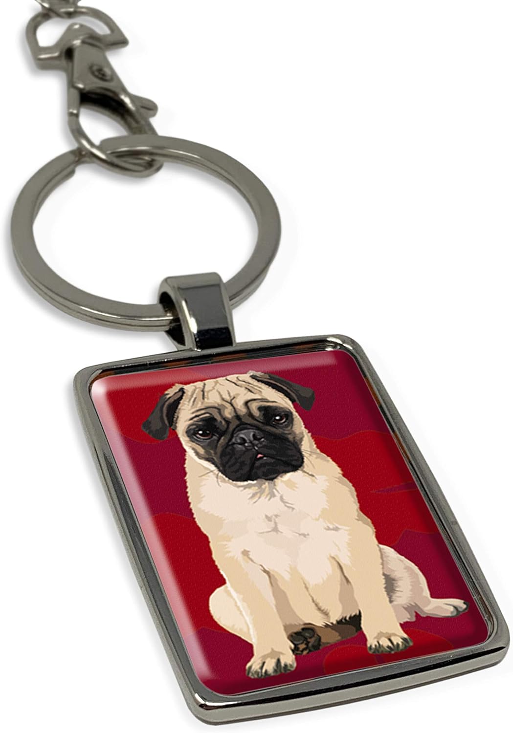 Leslie Gerry Pug Keyring Keychain Gift, Red, 40mm x 30mm