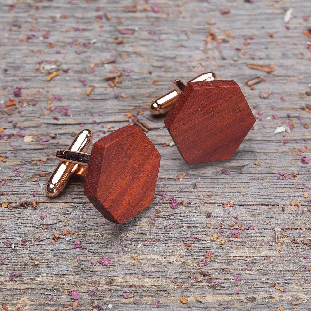 Wood cufflinks. Hexagon natural paduk cufflinks. Custom personalized initial monogram cufflinks. Engraved jewelry for men. Wedding groomsmen groom gifts