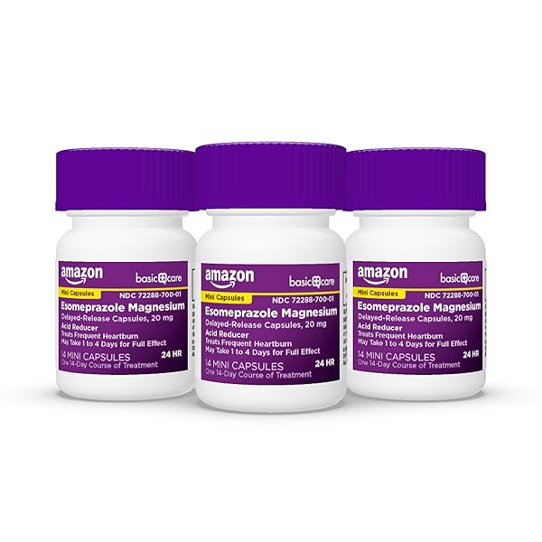 AMAZON BASIC CARE ESOMEPRAZOLE MAGNESIUM DELAYED-RELEASE MINI CAPSULES, 20 MG, ACID REDUCER, 24 HOUR HEARTBURN MEDICINE, 42 COUNT