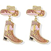 Rhinestone Western Boots Earrings Sparkly Crystal Cowboy Earrings Cowgirl Cowboy Hat Earrings Country Concert Outfits Western Jewelry Outfits