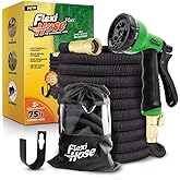 Flexi Hose PLUS with 8 Function Nozzle Expandable Garden Hose, Lightweight & No-Kink Flexible Garden Hose, 3/4 inch Solid Brass Fittings and Double Latex Core, 75 ft Black