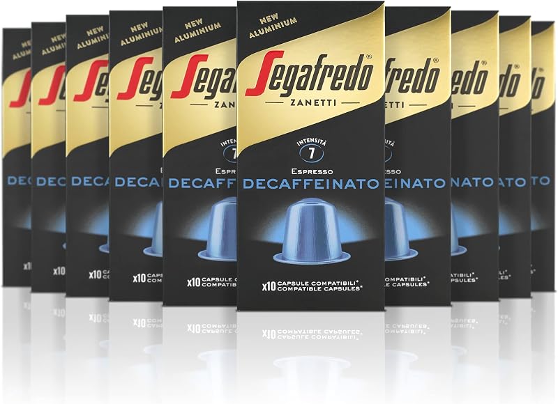 Zanetti 100 Cápsulas de Aluminio Compatibles con Nespresso Café Descafeinado con Método Natural (10 Cajas de 10 Cápsulas) - Adecuadas para Máquinas Nespresso Original