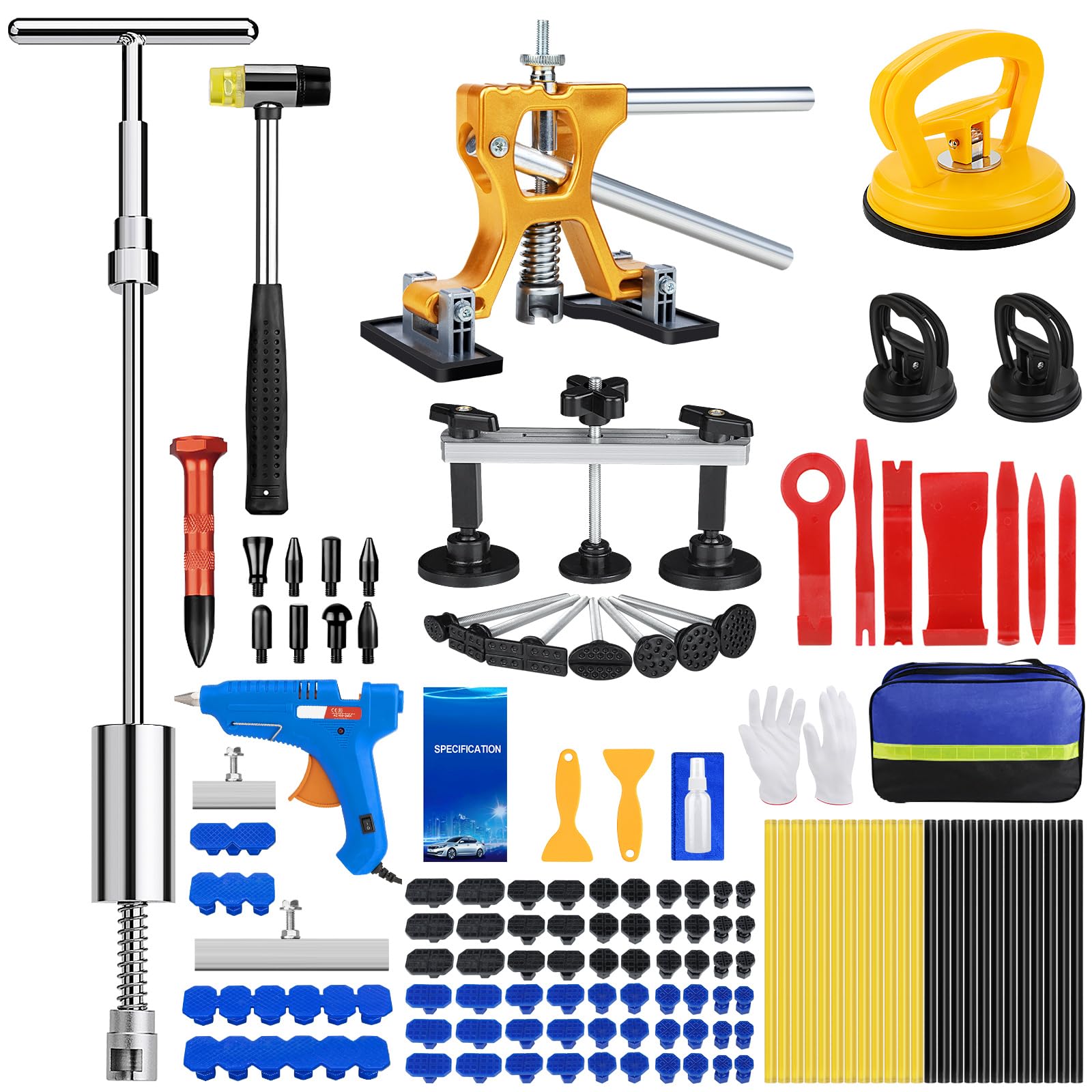 Photo 1 of Sigoobal Car Dent Puller Kit, 135pcs Paintless Dent Removal Kit, Car Dent Repair Kit with Golden Lifter, Bridge Puller, Slide Hammer 2 in 1 T-Bar, Dent Puller for Car Refrigerator Door Ding Repair
