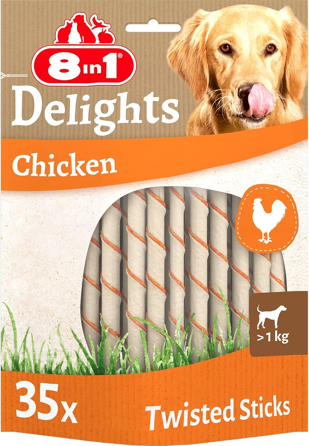 8in1 Delights Chicken Twisted Sticks 35 ct Dog Chew Snack 1kg+