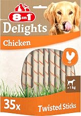 8in1 Delights Chicken Twisted Sticks 35 ct Dog Chew Snack 1kg+
