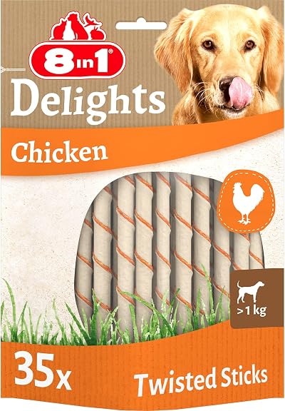 8in1 Delights Chicken Twisted Sticks 35 ct Dog Chew Snack 1kg+