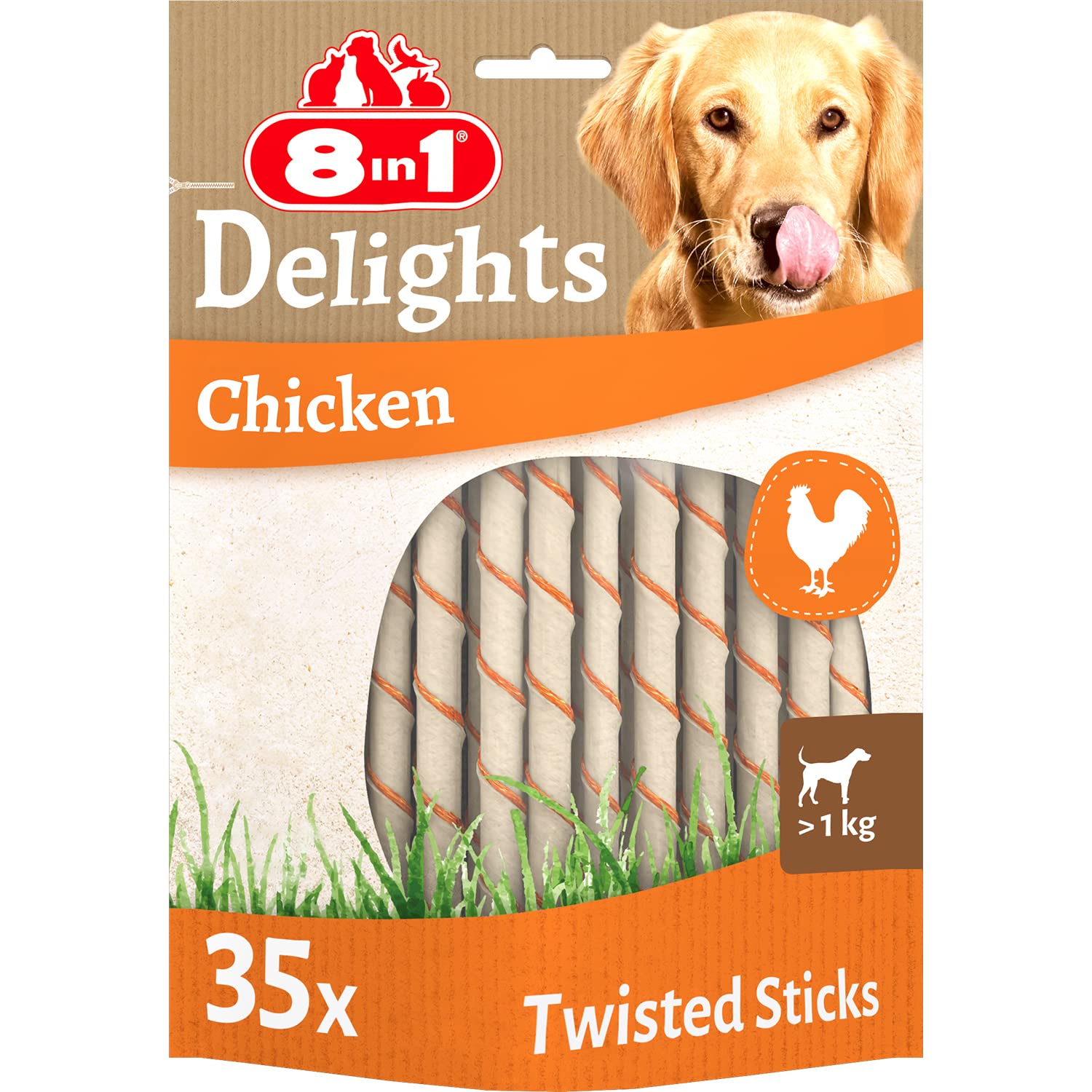 8in1 Delights Chicken Twisted Sticks, healthy chew snack for dogs, 35 pieces
