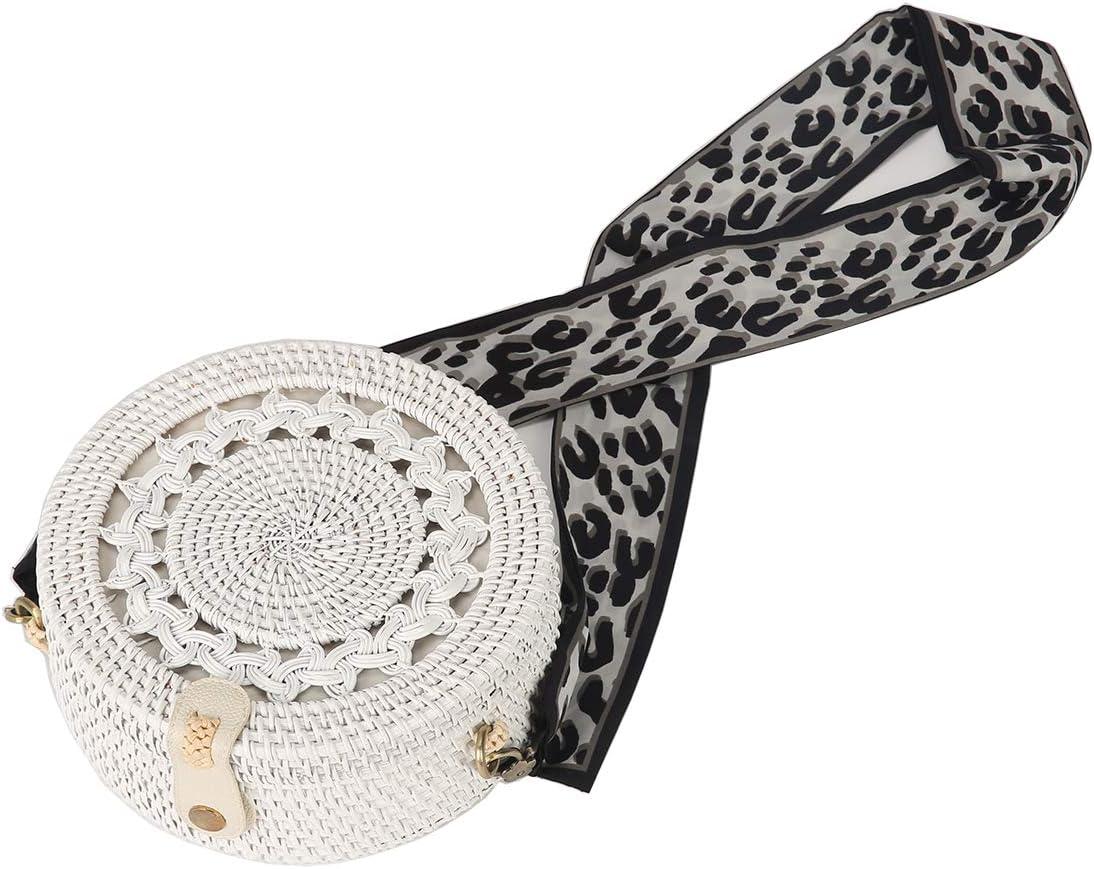 Round Rattan Boho Purse Handwoven Straw Bag Bamboo Bag