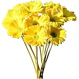 Mandy's 12pcs Yellow Artificial Latex Gerbera Daisies Flowers 15” PU for Home Kitchen & Wedding Decorations (vase not Include