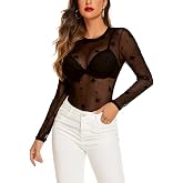 SEBOWEL Women's Long Sleeve Mesh Turtleneck Bodysuit - Sheer See-Through Jumpsuit Lingerie Top - View #7
