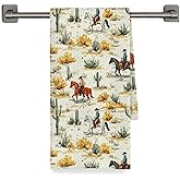 Fyecoluo Vintage Western Cowboy Kitchen Towels Decorative, Farmhouse Southwestern Desert Cactus Dish Hand Tea Towels, Rustic Western Kitchen Bathroom Decor, 16x24 Inch