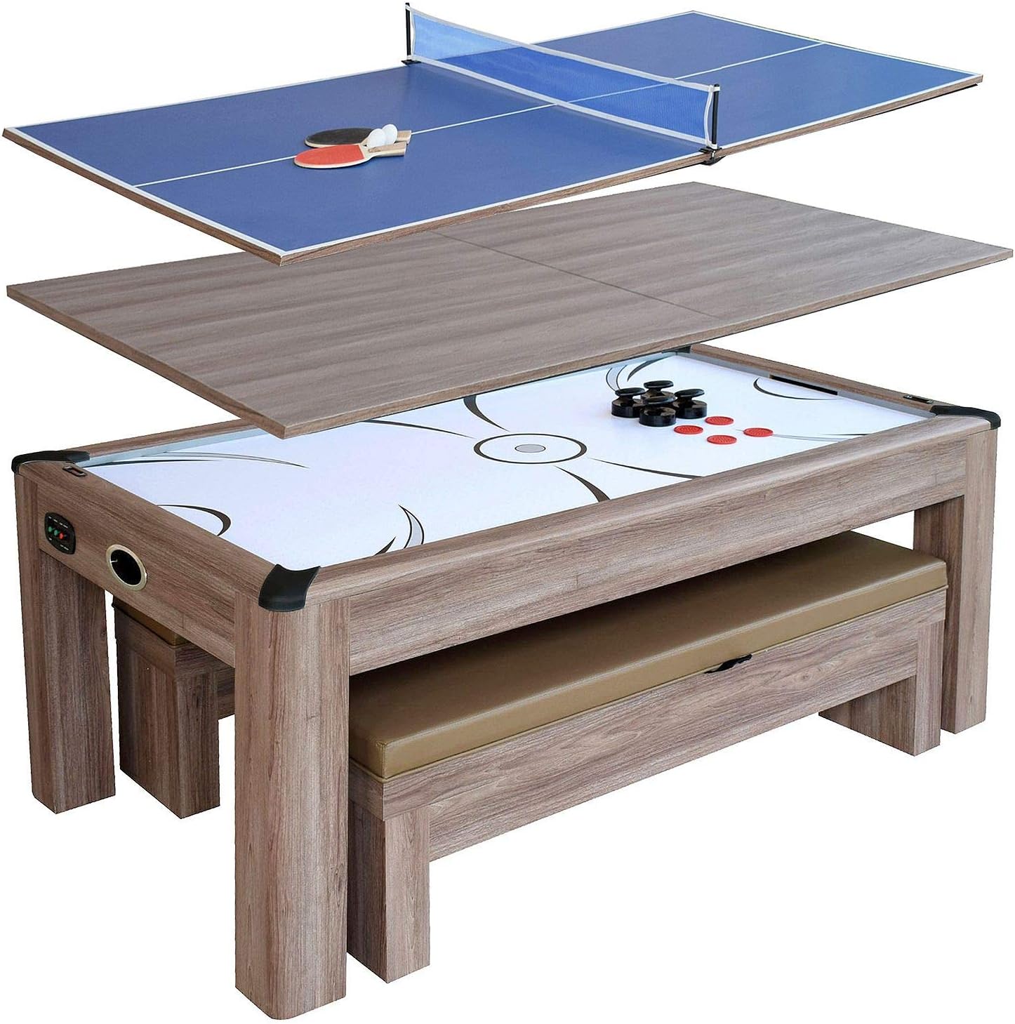 Carmelli Driftwood 7 Ft Air Hockey Table Combo Set with Benches