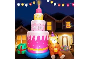 AerWo 6FT Happy Birthday Decorations Inflatable Birthday Cake with Teddy Bear, Lighted Kids Birthday Decorations Blow Up for Boys Girls Happy Birthday Party Outdoor Indoor Garden Yard Decor