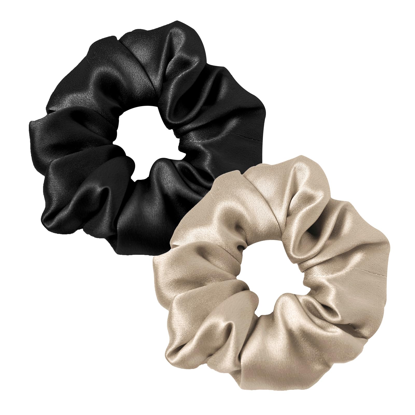 LILYSILK Women's 100% Silk Hair Scrunchies Ladies Elastic Hair Tie Bobbles Ponytail Holders for All Hair Type and Conditions and Preventing Hair Frizz Breakage Loss,Black+Taupe