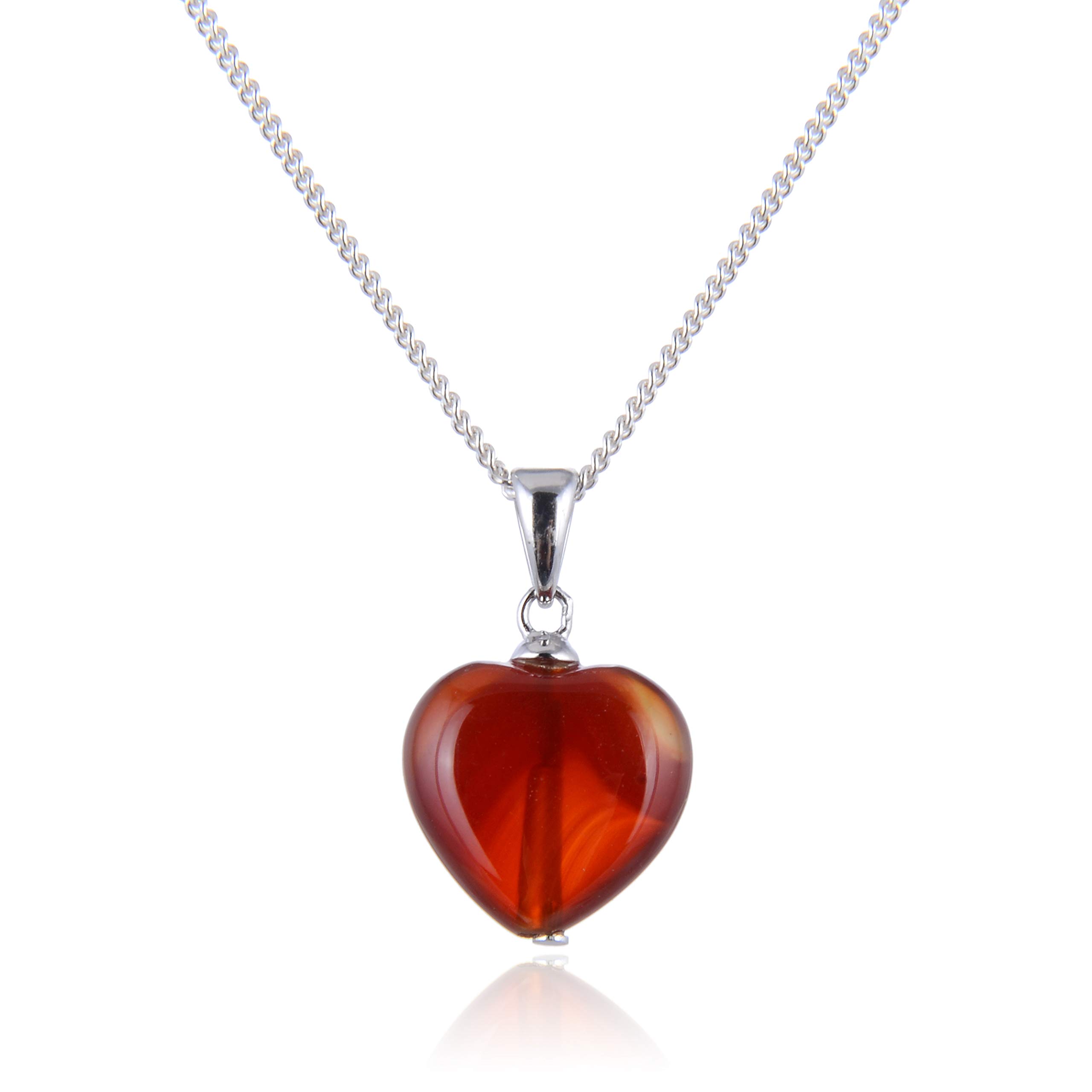 Jo & Co. Red Agate Heart Pendant,12 mm x 13 mm,Rhodium-Plated 925 Sterling Silver 18 in Curb Chain, Attractively Priced