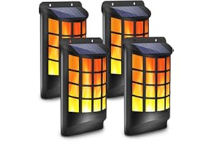 Aityvert Solar Flame Lights Outdoor, Waterproof Flickering Flame Solar Lights Dark Sensor Auto On/Off 66 LED Solar Powered Wall Mounted Night Lights Lattice Design for Patio Deck Driveway