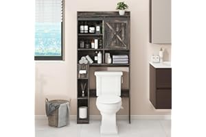 VABCHES Over The Toilet Storage Cabinet, Farmhouse Storage Cabinet Over Toilet with 2 Barn Doors & Toilet Paper Holder Stand，Home Space-Saving Toilet Rack, for Bathroom, Restroom