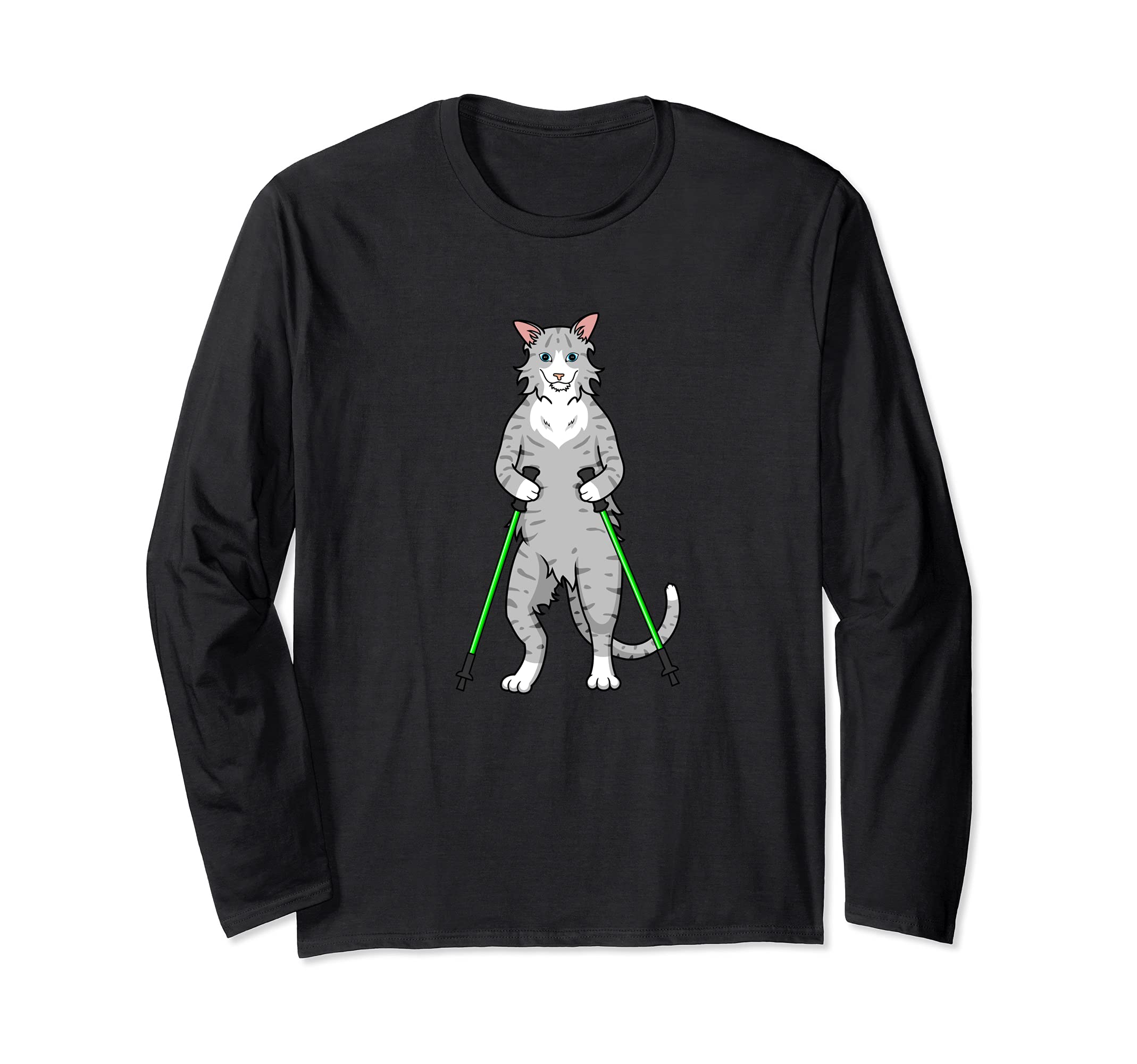 Nordic Walking Cat - funny pet Long Sleeve T-Shirt