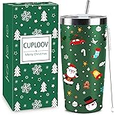 Christmas Gifts for Women 2025, 20 oz Green Stainless Steel Christmas Coffee Tumblers with Lid and Straw, Insulated Coffee Travel Mug, Best Xmas Themed Gifts for Women Men Girls Teachers Coworkers