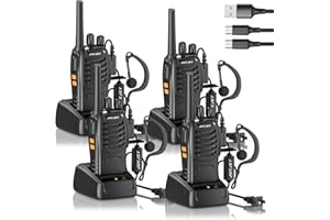 JUCJET H888S （4 Pack） Walkie Talkies Handheld Two Way Radio with Original Earpieces, 2-Way Radios UHF Handheld Transceiver Walky Talky, with 2-in-1 Type-C Charging Cable&Charging Station（4 Pack）