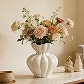 DecoVlog White Ceramic Vase, 8.2 Inch Modern Boho White Flower Vase for Home Decor, Unique Vase for Farmhouse Living Room Cab