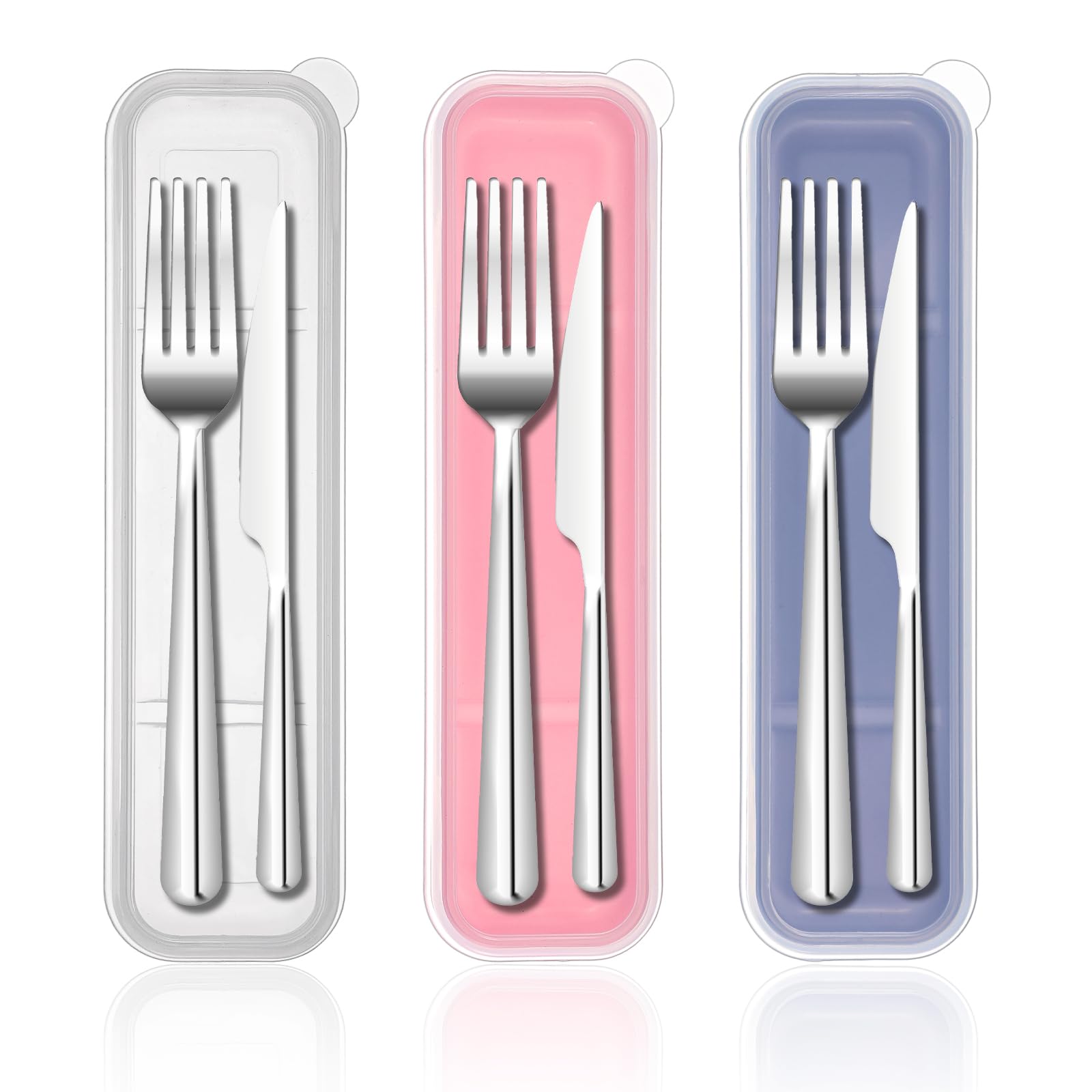 Photo 1 of Tyqour 3PCS Portable Flatware Box Plastic, Simple Travel Tableware Storage Case, Reusable Utensil Container for Lunch Box for Cutlery Kit Pink, Blue,Transparent