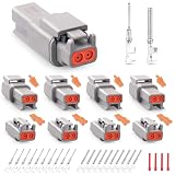JRready ST6329-2 Deutsch DTM Connectors kit 2 Pin Gray Waterproof DTM Connector 2 Pin 4 Sets, with Stamped Contacts Pin Sockets Size 20 (16-22 AWG), Deutsch pin kit