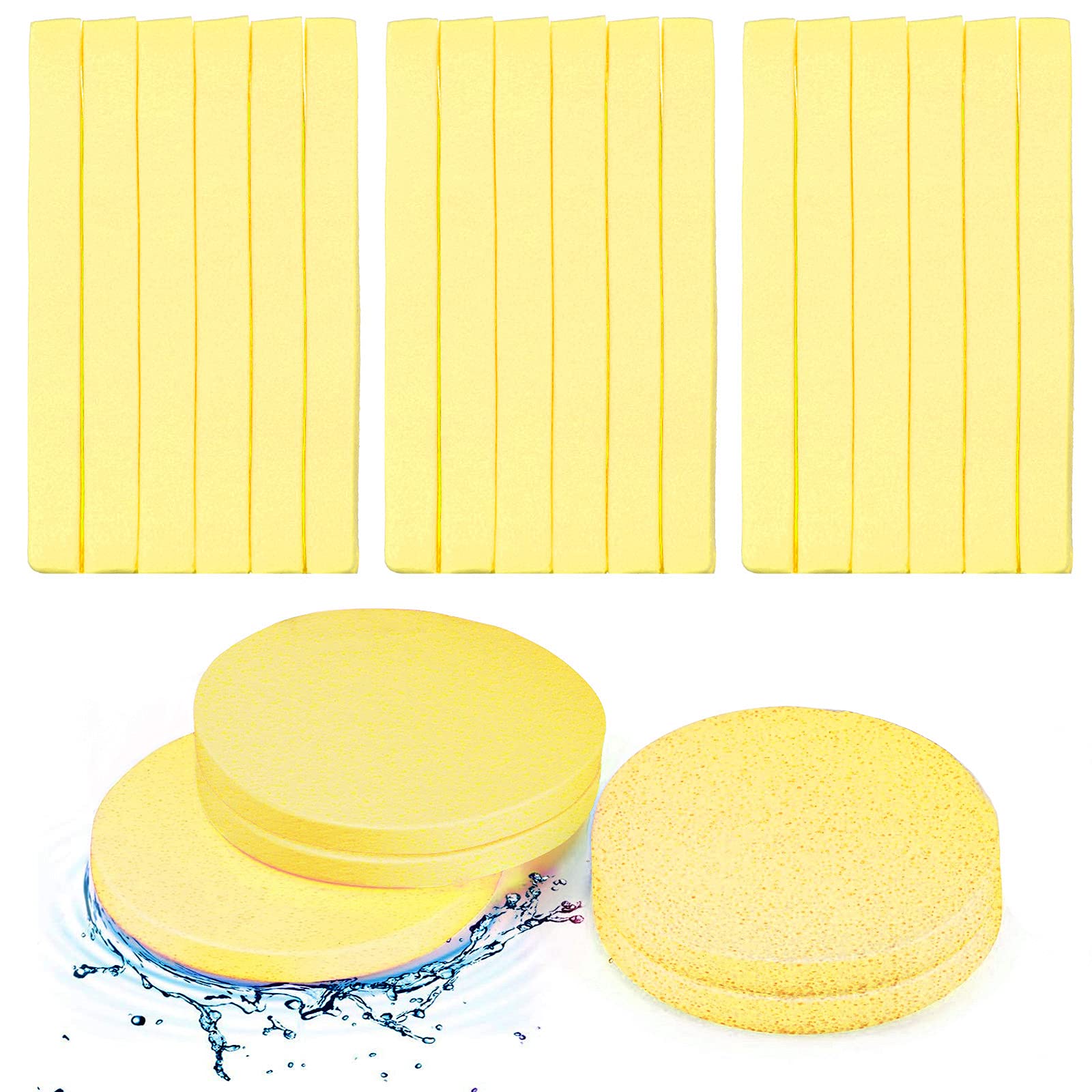 120 Pieces Compressed Facial Sponge Face Cleansing Sponge Makeup Removal Sponge Pad Exfoliating Wash Round Face Sponge (Yellow)