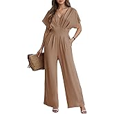 CUPSHE Womens Wide Leg Jumpsuits V-Neck Batwing Short Sleeve Summer Long Rompe Casual Outfit Pocket