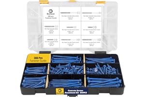 Bonost 300Pcs Concrete Screw Assortment Kit - 1/4 3/16 Concrete Screws with Drill Bit 8 Sizes - Flat & Hex Head Brick Screws for Masonry, Block and Cement