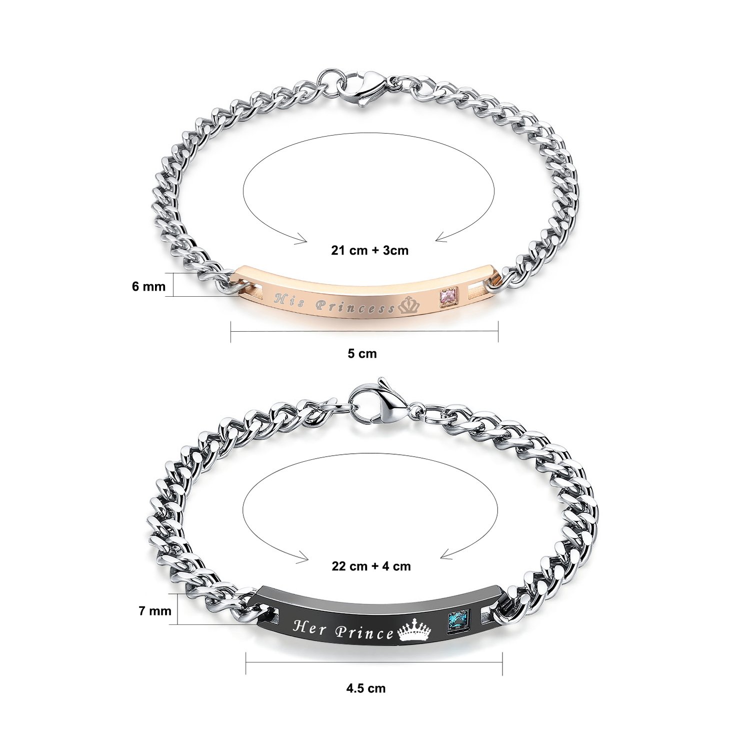 Gagafeel His Hers Matching Set Titanium Stainless Steel His Queen Her King Couple Bracelet 2 pcs with Gift Box (His Princess Her Prince)
