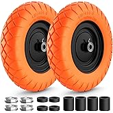 RONPOW 4.80/4.00-8 Flat Free Wheelbarrow Tire and Wheel, 16" Solid Puncture Proof Replacement Tires with 5/8" & 3/4" Bearings, 400Lbs Load, Universal Fit for Garden, Farm & Construction, 2Pack Orange