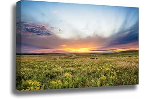 SOUTHERN PLAINS PHOTOGRAPHY Great Plains Canvas Wall Art (Ready to Hang) Gallery Wrap of Scenic Sunset Over Tallgrass Prairie on Autumn Evening in Oklahoma Landscape Photography Western Decor (.75" Depth, 16" x 24")