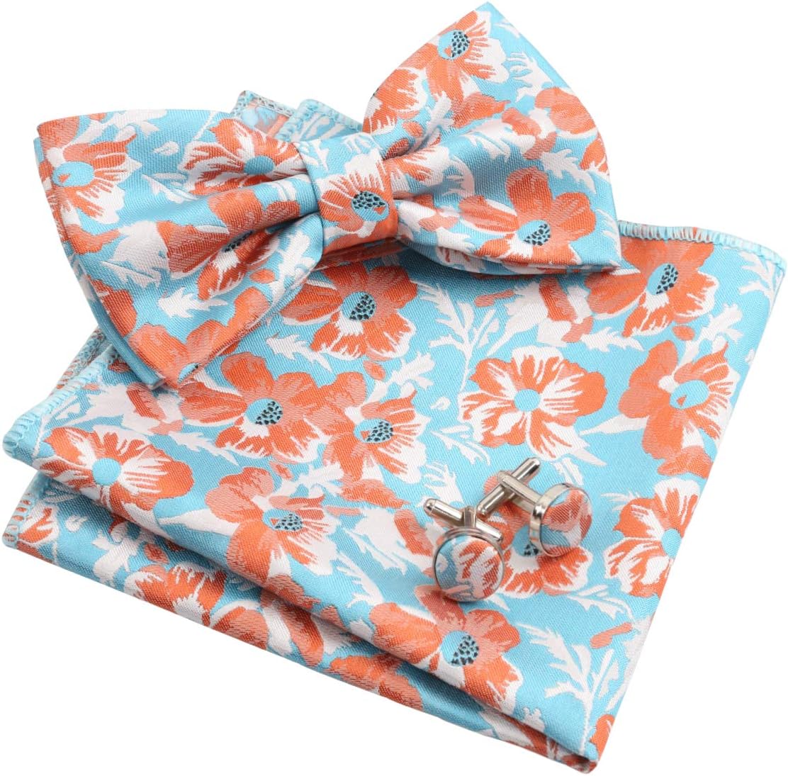 Alizeal Mens Floral Pattern Bow Tie, Hanky and Cufflinks Set