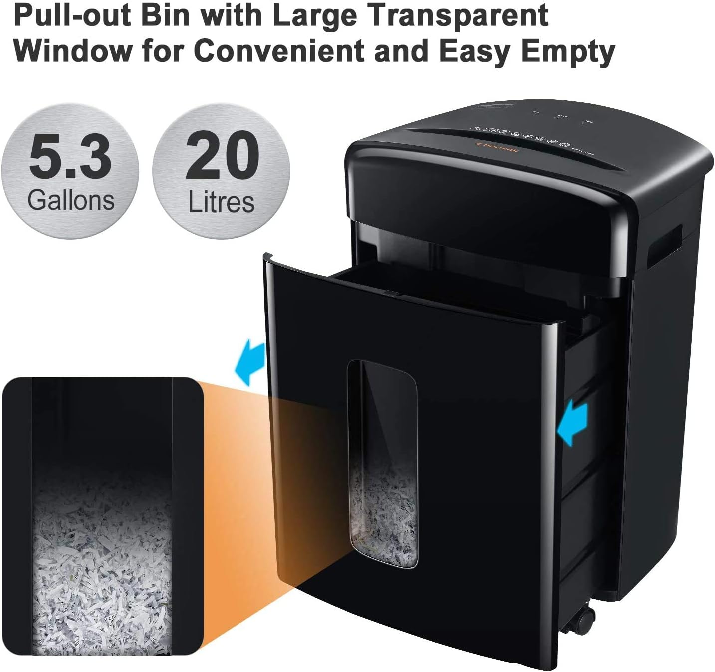 Bonsaii Updated 15-Sheet Cross-Cut Paper Credit Card Shredder for Office with 5.3 Gallon Pullout Basket and 4 Casters, 30 Minutes Running Time, Black (C221-A) : Electronics