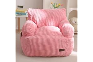 MAXYOYO Kids Bean Bag Chair, Stuffed Toddler Bean Bag Sofa with Filler Bean Bag Chair for Boys and Girls, Lazy Sofa with Pocket Floor Chair for Gaming, Reading, Pink