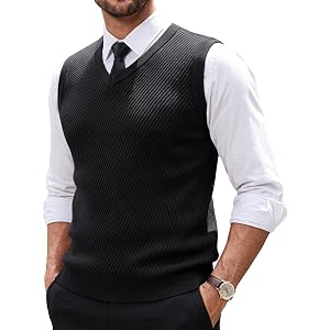 HASELPEAK Men's Sweater Vests Twill Textured Casual V-Neck Sleeveless Vest | Soft,Breathable,Fashion,Comfy,Stretchy,Warm,Busi