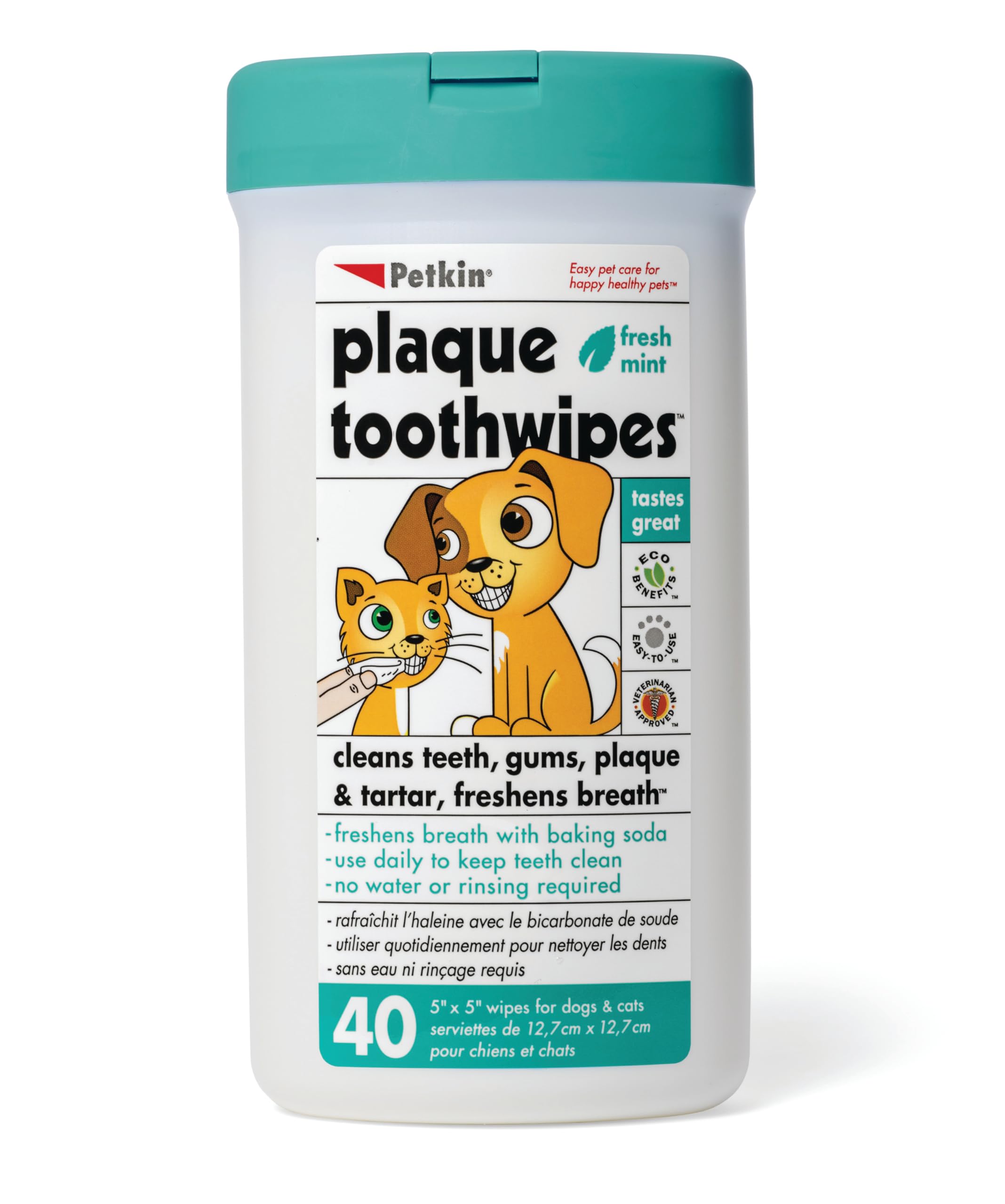 Petkin Toothwipes Dogs/Ca Size 40ct Toothwipes Dogs/Cats 40ct