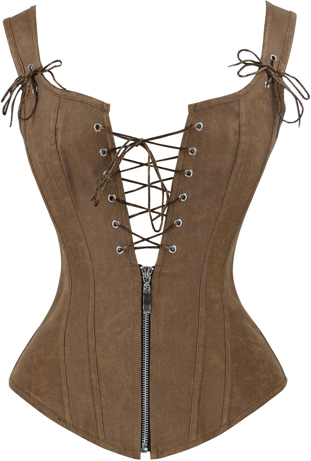 Charmian Women's Renaissance Lace Up Vintage Boned Bustier Corset with Garters at  Women’s Clothing store