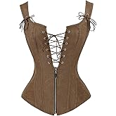 Charmian Women's Renaissance Lace Up Vintage Boned Bustier Corset with Garters