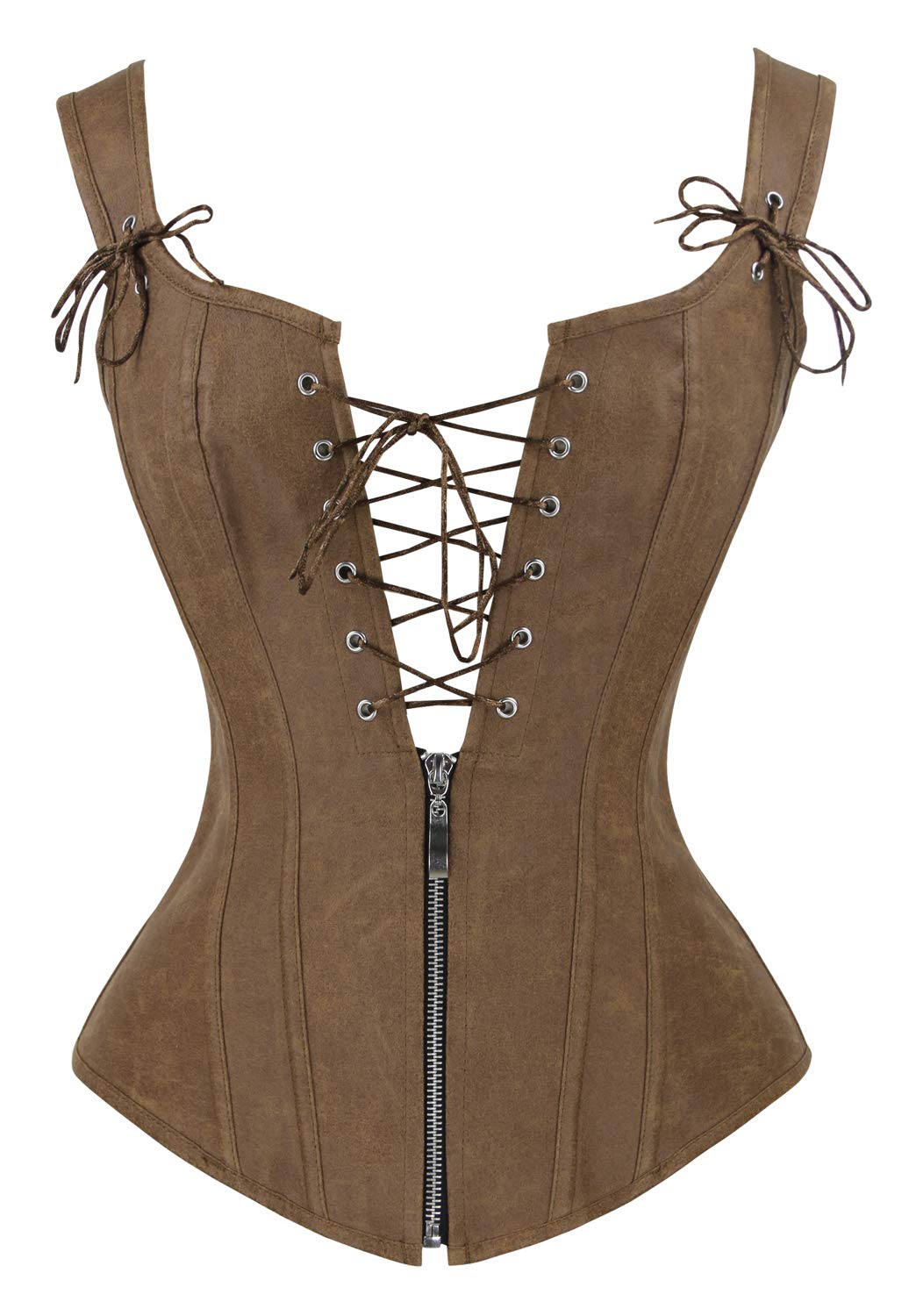 Photo 1 of Charmian Women's Renaissance Lace Up Vintage Boned Bustier Corset with Garters Brown Small