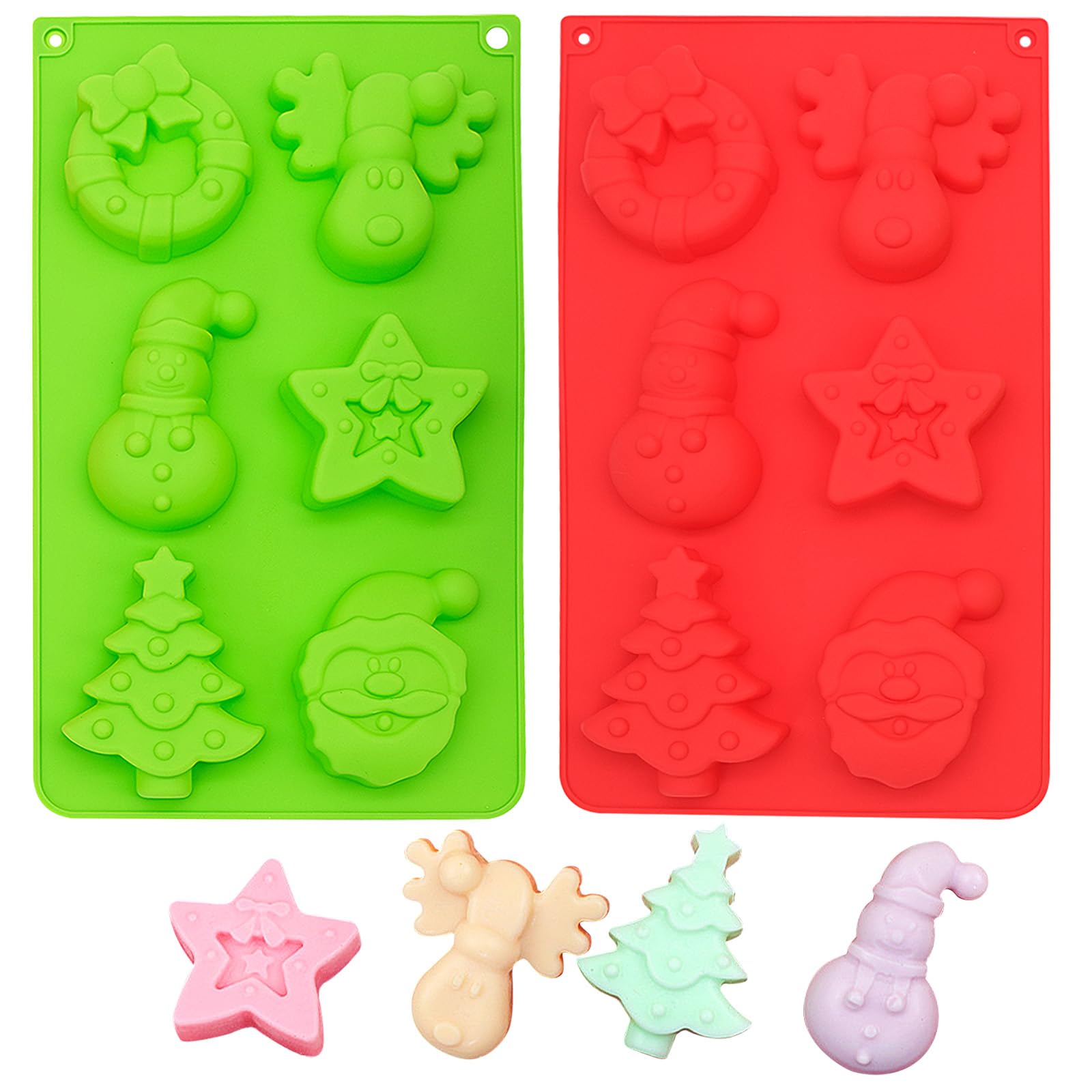Photo 1 of 2 PCS Christmas Silicone Baking Molds, 3D Christmas Tree Snowman Santa Shape Moulds, Chocolate Jello Candy Cake Soap Mold