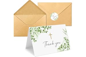 BYBOUS 25 Pack Thank You Cards with Envelope & Stickers, 4 * 6in Watercolor Greenery Cross Blank Inside Thank You Card for Bu