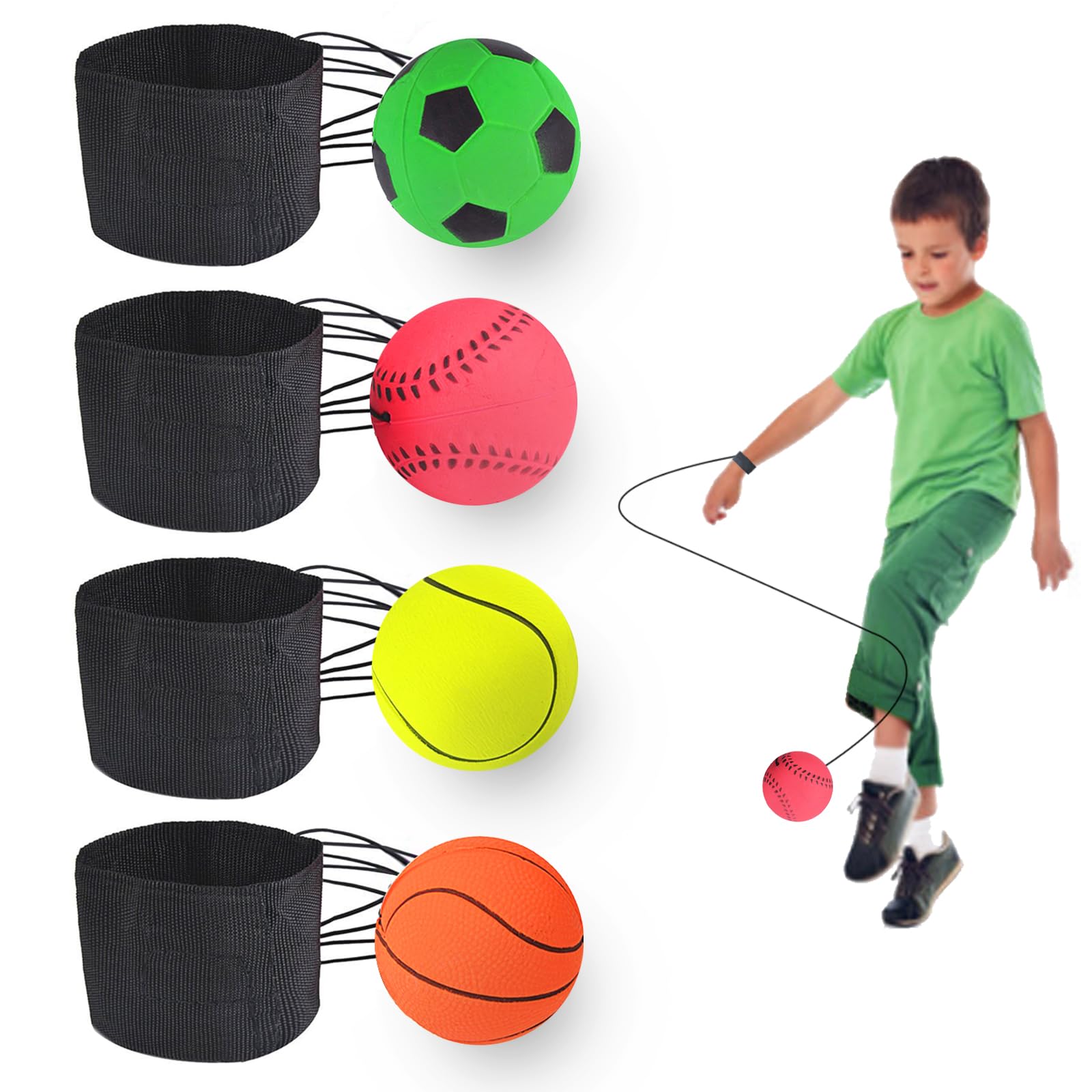 Jastown 4 pcs rebound wrist ball，Spring Ball on a string, return balls on elastic rope,exercises for fingers with elastic balls,Hand eye coordination training Wrist Band Ball — image 1