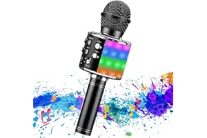Karaoke Microphone, Wireless Bluetooth Microphone Colorful LED Lights, Portable Handheld Mic Speaker Machine Toy for Kids Gir